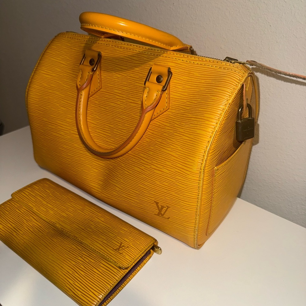 Louis Vuitton Yellow Epi Leather Speedy 25 with wallet
